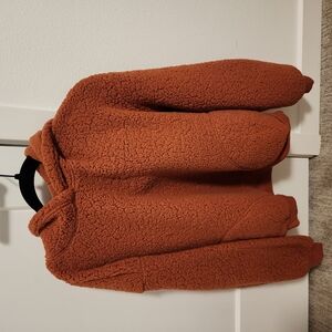 Cozy Burnt Orange Sherpa Hoodie in Rust